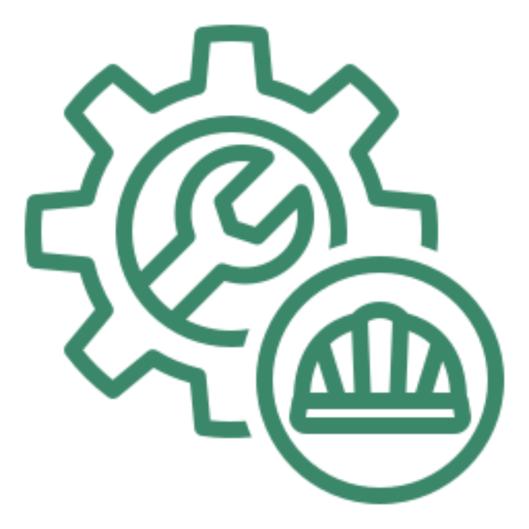 Green gear with wrench and hard hat icon